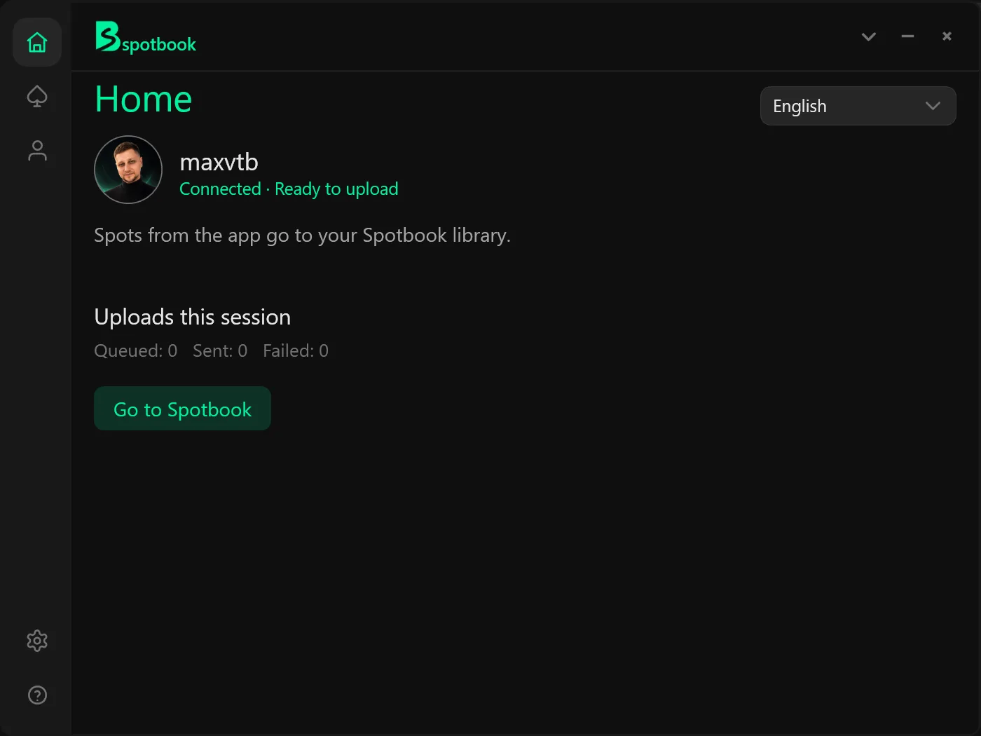 Spotbook desktop: Home tab